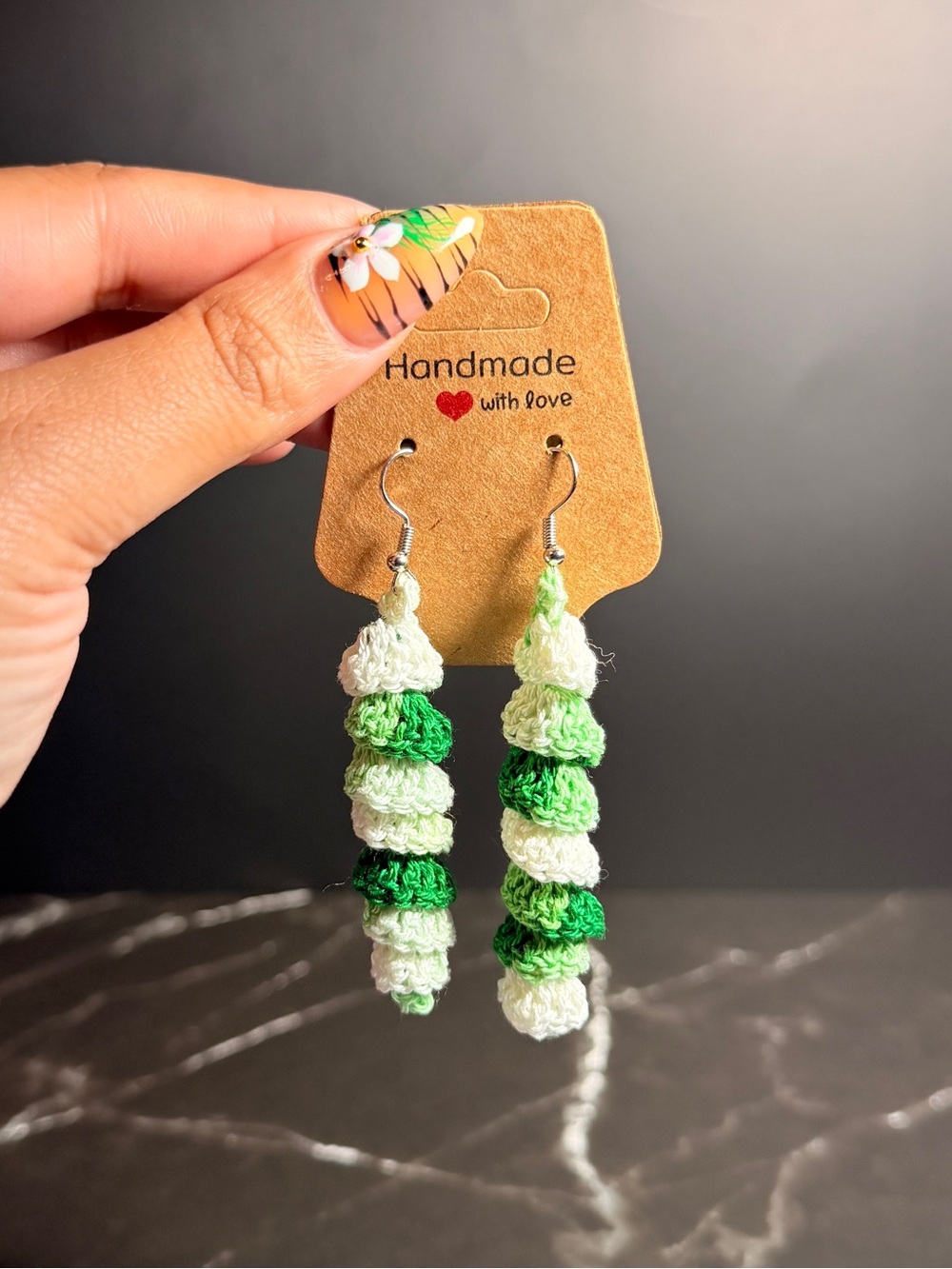 Handmade Crochet Spiral Earrings - Green
